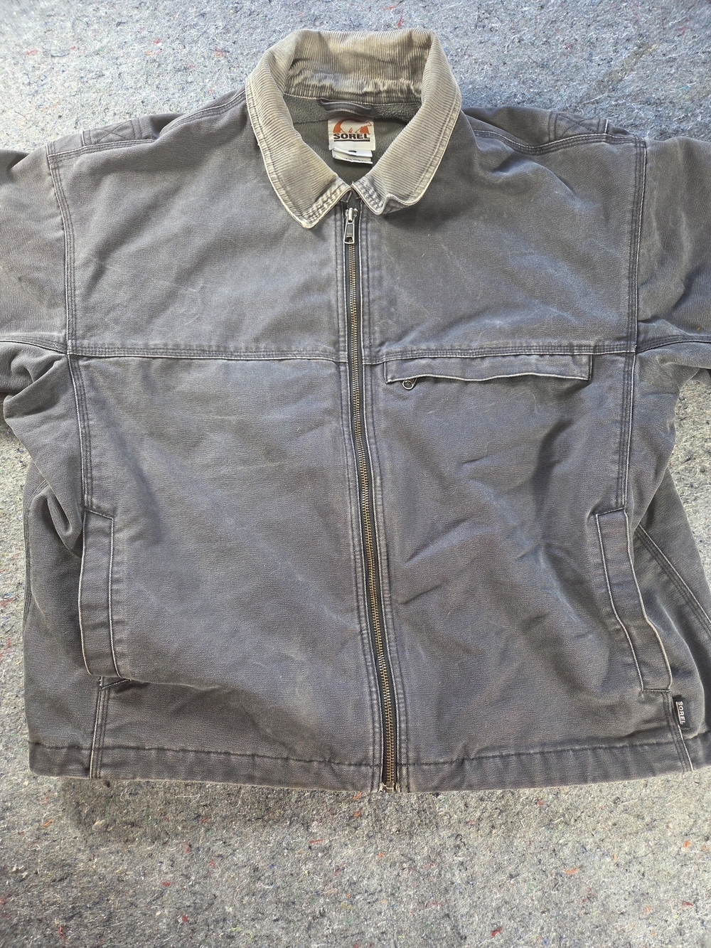 Sorel Mens XL Canvas Work Jacket Corduroy Collar Insulated Barn Chore Coat Gray